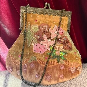 MY RABBIT HOLE maybe VINTAGE Embellished MAUVE Velvet Evening Shoulder Bag